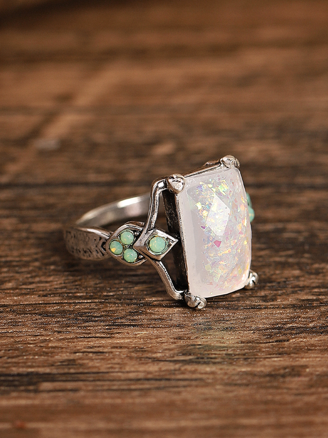 Retro Weiß Opal Alt Silber Ring