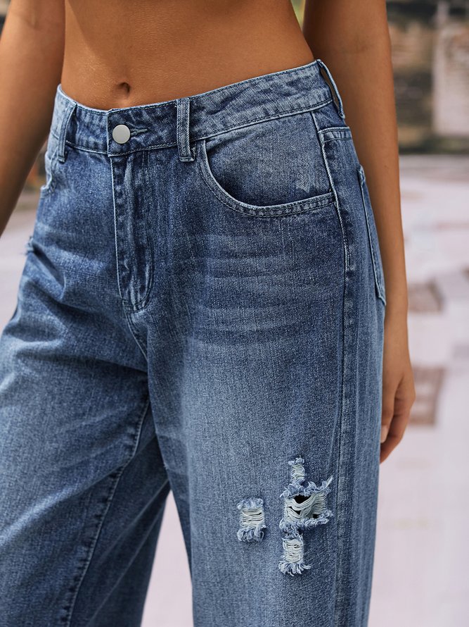 Weit Unifarben Lässig Denim Jeans