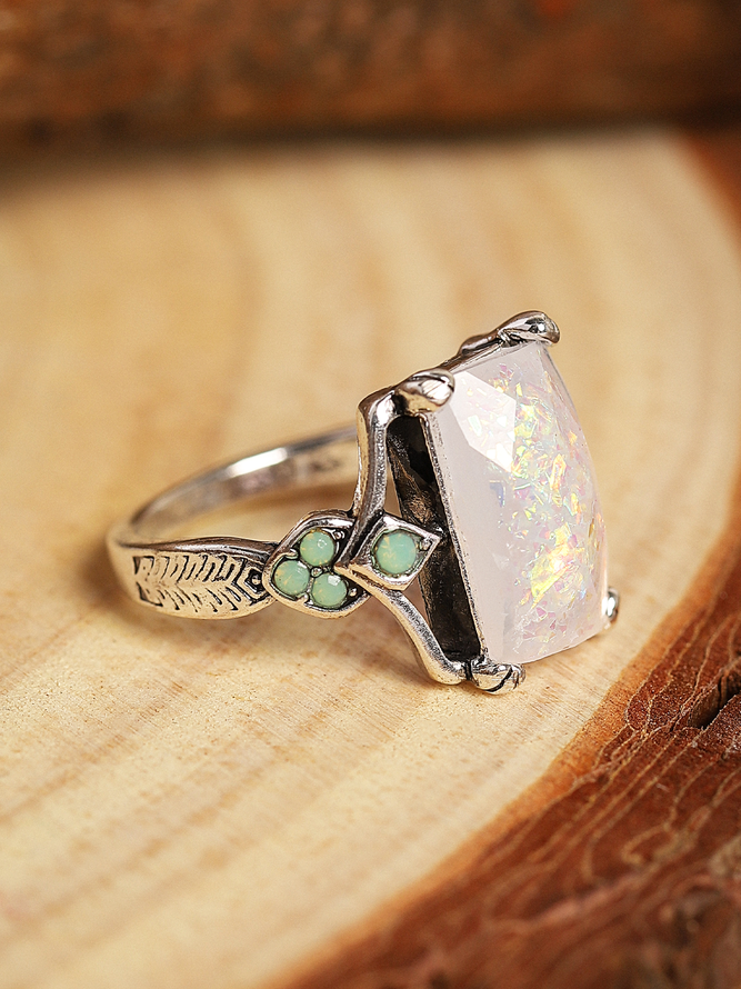 Retro Weiß Opal Alt Silber Ring