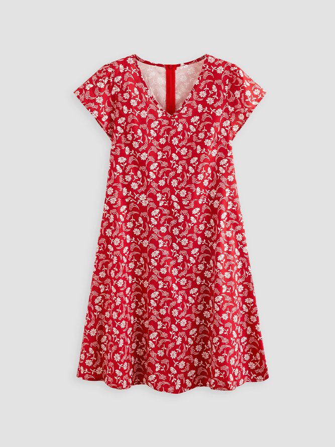 Geblümt Schmal Damen Kleid Kurzarm Kleider mit Blumenmuster